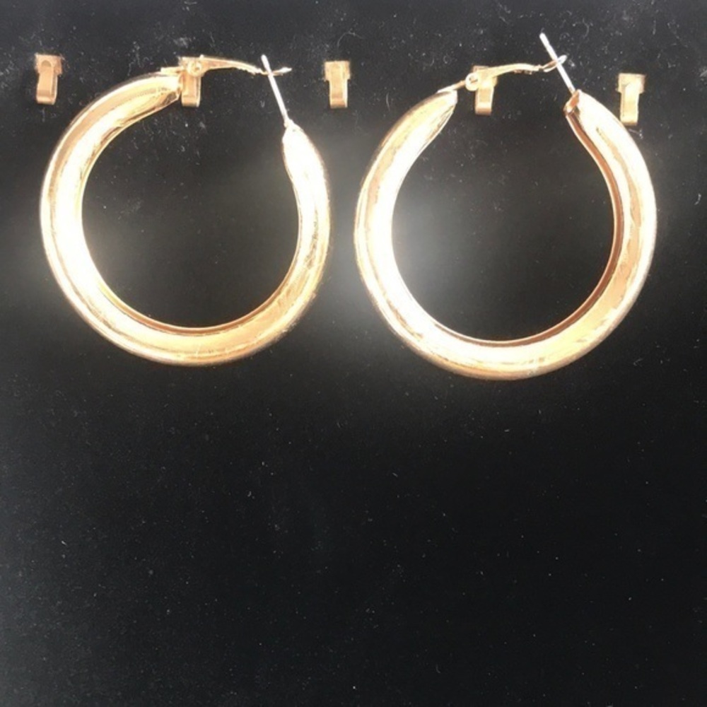 Gold hoop earrings with design 2” drop